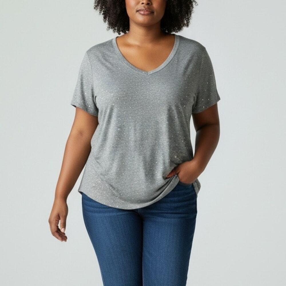 Banana Republic Malibu Tee gray/silver polka dot v-neck T-shirt Size XXL